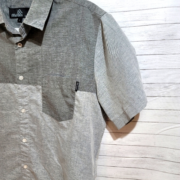 MOLOKAI SURF CO. GRAY COLOR BLOCK SHORT SLEEVE BUTTON DOWN,  sz LARGE, LIKE NEW! - Picture 3 of 6